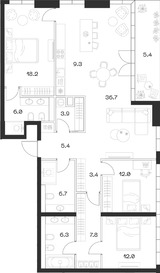Планировка — ШИФТ, 4-комн., 128 м²