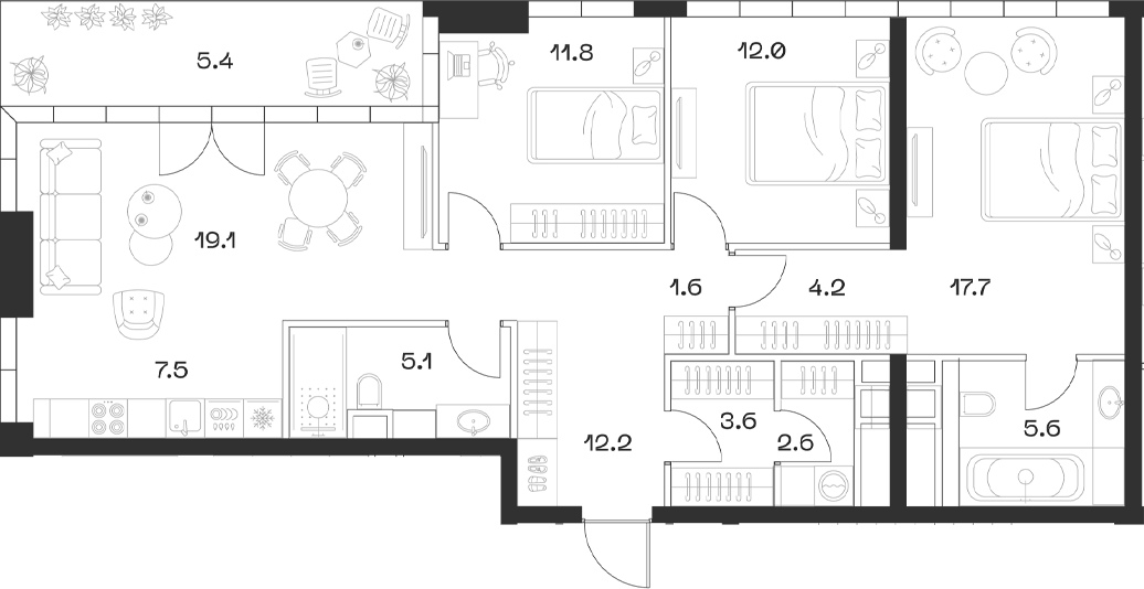Планировка — ШИФТ, 4-комн., 101 м²