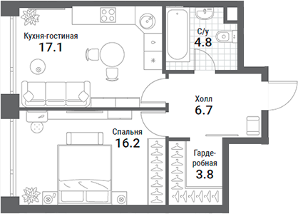 Планировка — Nagatino i-Land, 2-комн., 49 м²