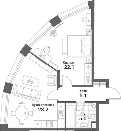 Планировка — Nagatino i-Land, 2-комн., 56 м²
