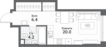 Планировка — Nagatino i-Land, Студия, 31 м²
