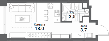Планировка — Nagatino i-Land, Студия, 25 м²