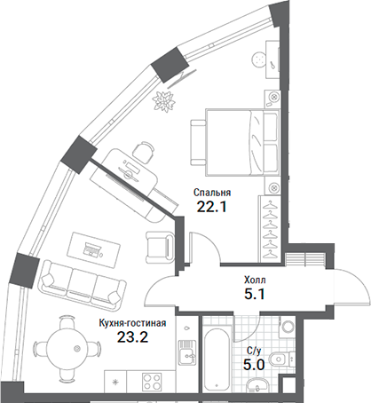 Планировка — Nagatino i-Land, 2-комн., 55 м²