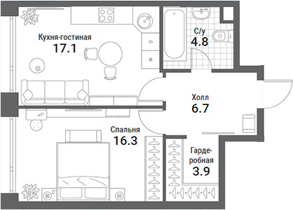 Планировка — Nagatino i-Land, 2-комн., 49 м²