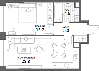 Планировка — Nagatino i-Land, 2-комн., 50 м²