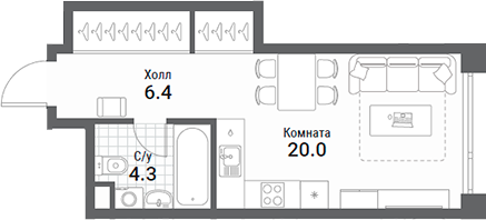 Планировка — Nagatino i-Land, Студия, 31 м²