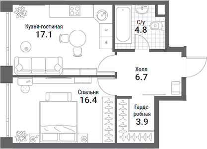 Планировка — Nagatino i-Land, 2-комн., 49 м²