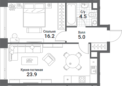 Планировка — Nagatino i-Land, 2-комн., 50 м²