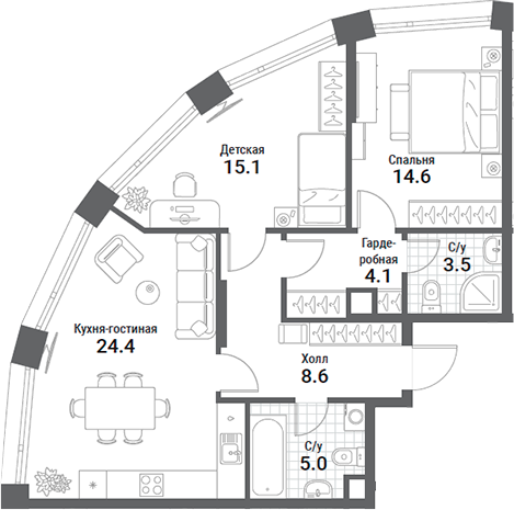 Планировка — Nagatino i-Land, 3-комн., 75 м²