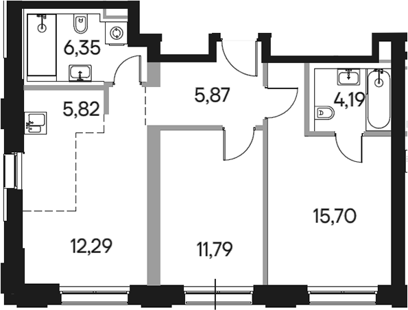 Планировка — Селигер Сити, 3-комн., 62 м²
