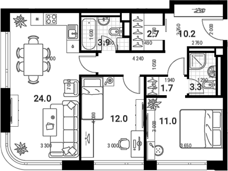 Планировка — Nagatino i-Land, 3-комн., 69 м²