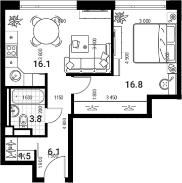 Планировка — Nagatino i-Land, 2-комн., 44 м²