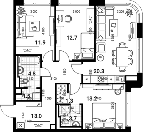 Планировка — Nagatino i-Land, 4-комн., 82 м²