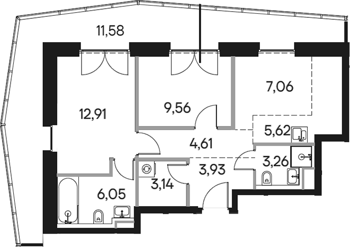 Планировка — Селигер Сити, 3-комн., 57 м²
