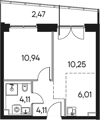Планировка — Селигер Сити, 2-комн., 35 м²
