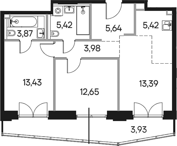 Планировка — Селигер Сити, 3-комн., 65 м²