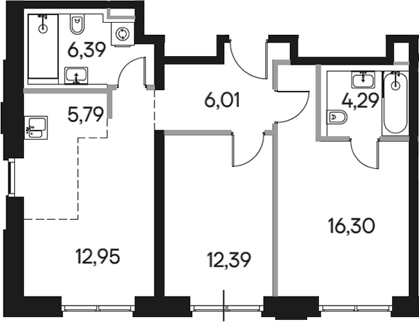 Планировка — Селигер Сити, 3-комн., 64 м²