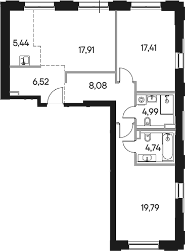 Планировка — Селигер Сити, 3-комн., 85 м²
