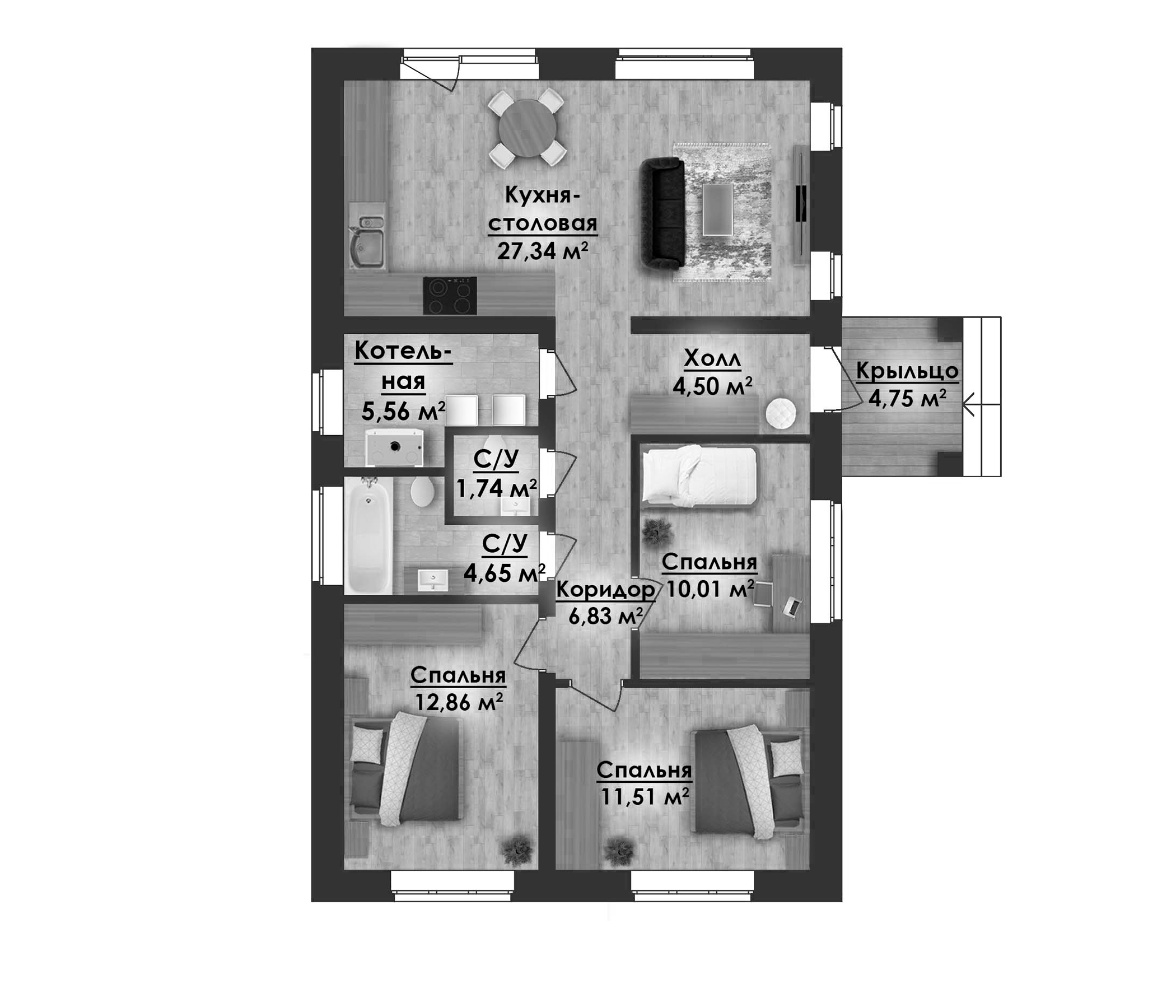 Планировка — Коттеджный поселок ВамДом Истра, 3-комн., 90 м²