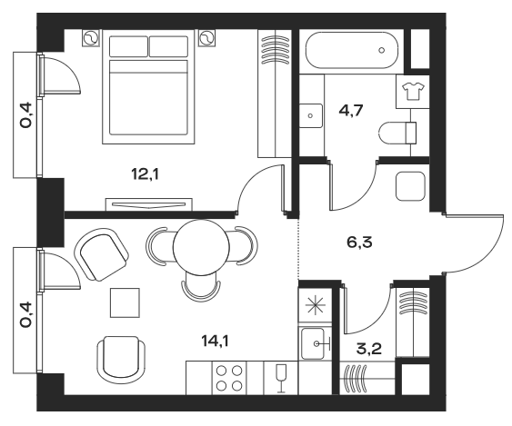 Планировка — Soul, 2-комн., 40 м²