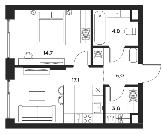 Планировка — Soul, 2-комн., 45 м²
