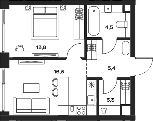 Планировка — Soul, 2-комн., 45 м²