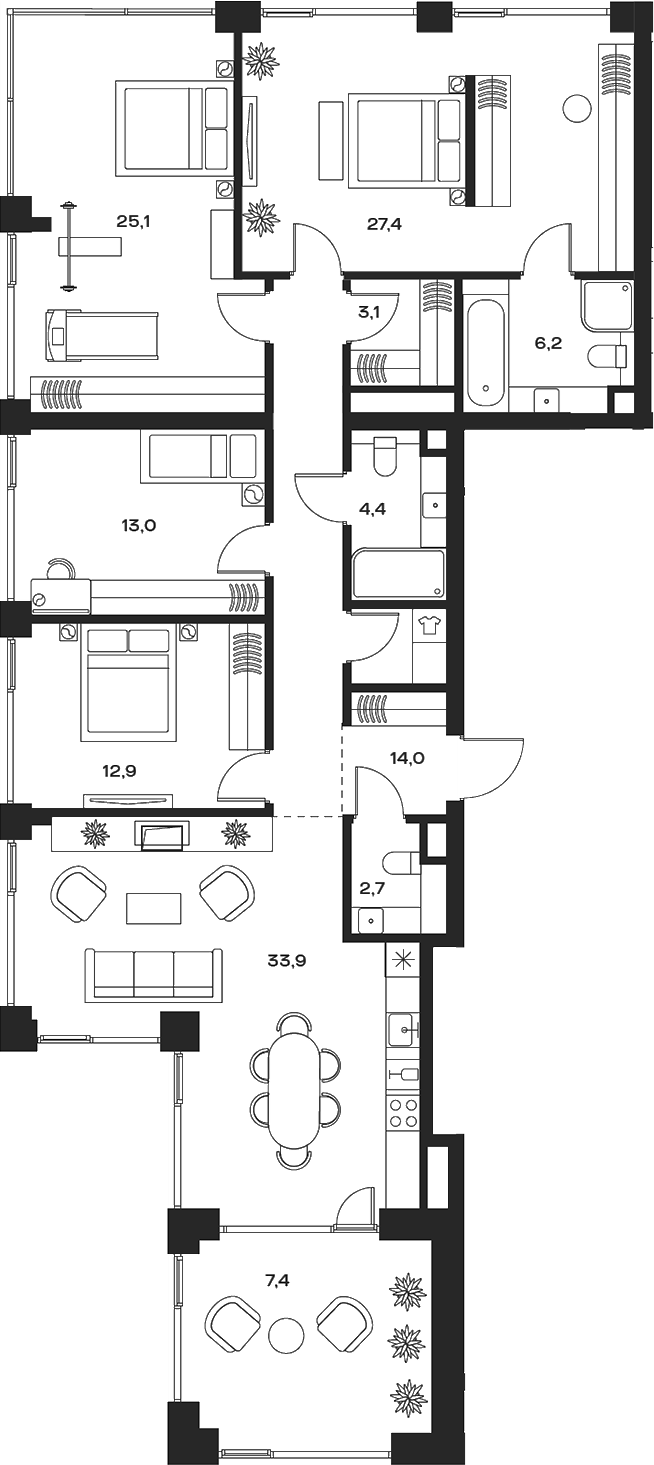 Планировка — Soul, 5-комн., 152 м²