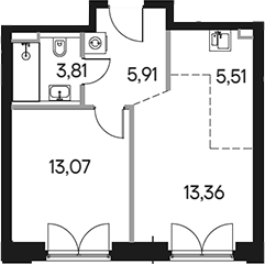 Планировка — Селигер Сити, 2-комн., 43 м²