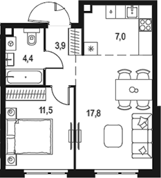 Планировка — Левел Мичуринский, 2-комн., 45 м²