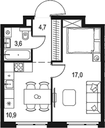 Планировка — Левел Мичуринский, 1-комн., 36 м²