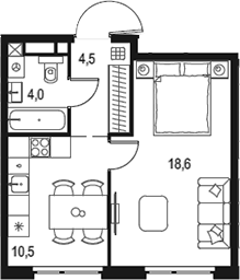 Планировка — Левел Мичуринский, 1-комн., 38 м²