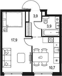 Планировка — Левел Мичуринский, 1-комн., 36 м²