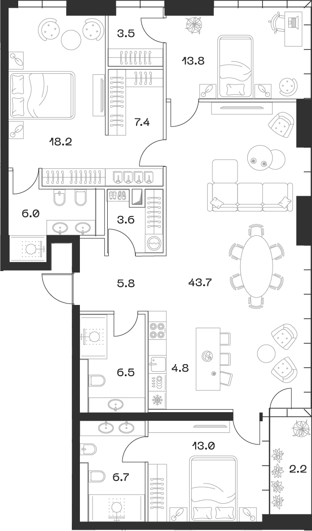 Планировка — ШИФТ, 4-комн., 134 м²