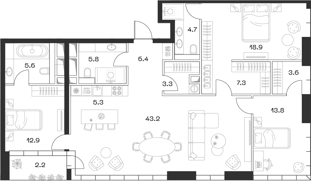 Планировка — ШИФТ, 4-комн., 131 м²
