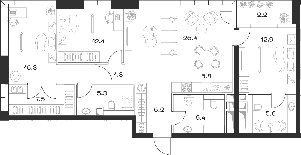 Планировка — ШИФТ, 4-комн., 106 м²