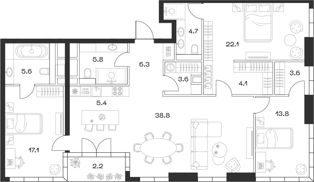 Планировка — ШИФТ, 4-комн., 131 м²