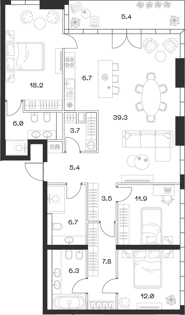Планировка — ШИФТ, 4-комн., 128 м²