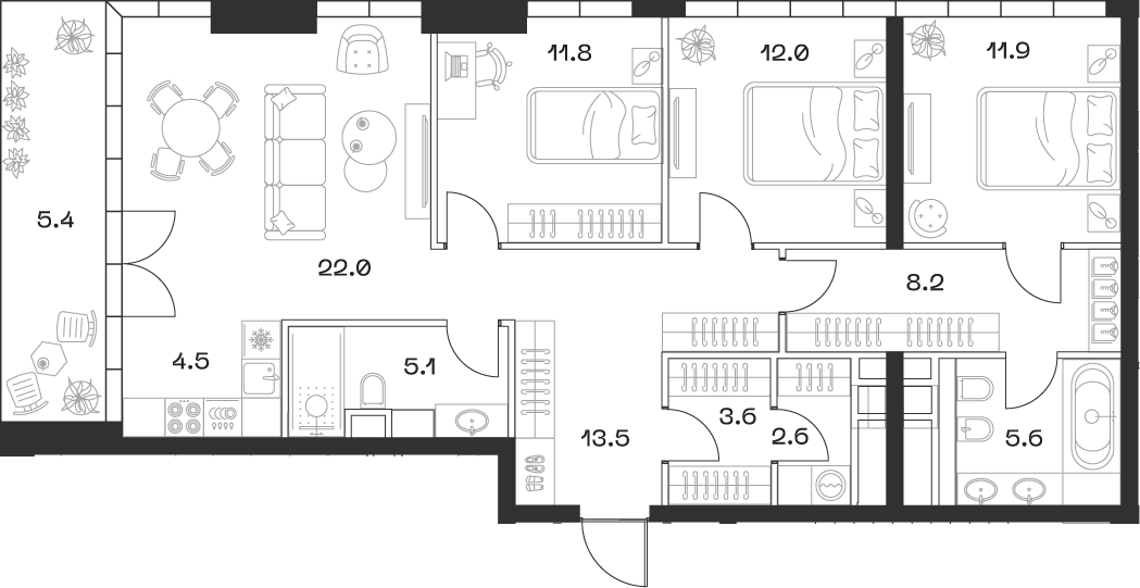Планировка — ШИФТ, 4-комн., 101 м²