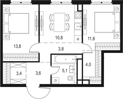 Планировка — Левел Нижегородская, 2-комн., 56 м²