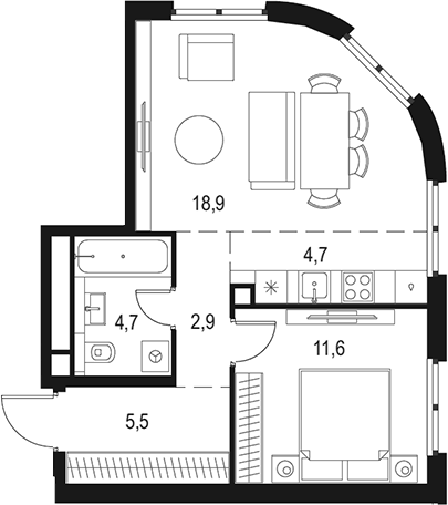 Планировка — Левел Нижегородская, 2-комн., 48 м²