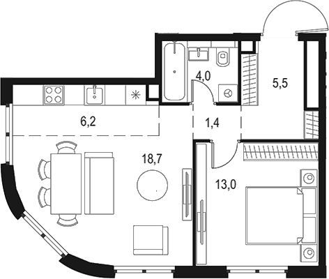 Планировка — Левел Нижегородская, 2-комн., 49 м²