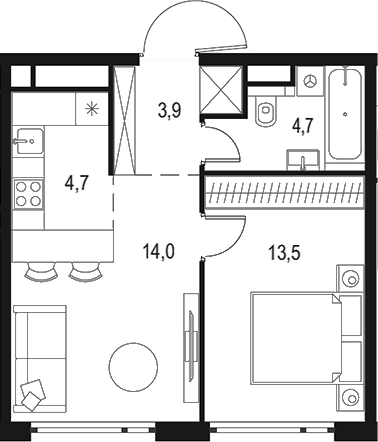 Планировка — Левел Нижегородская, 2-комн., 41 м²