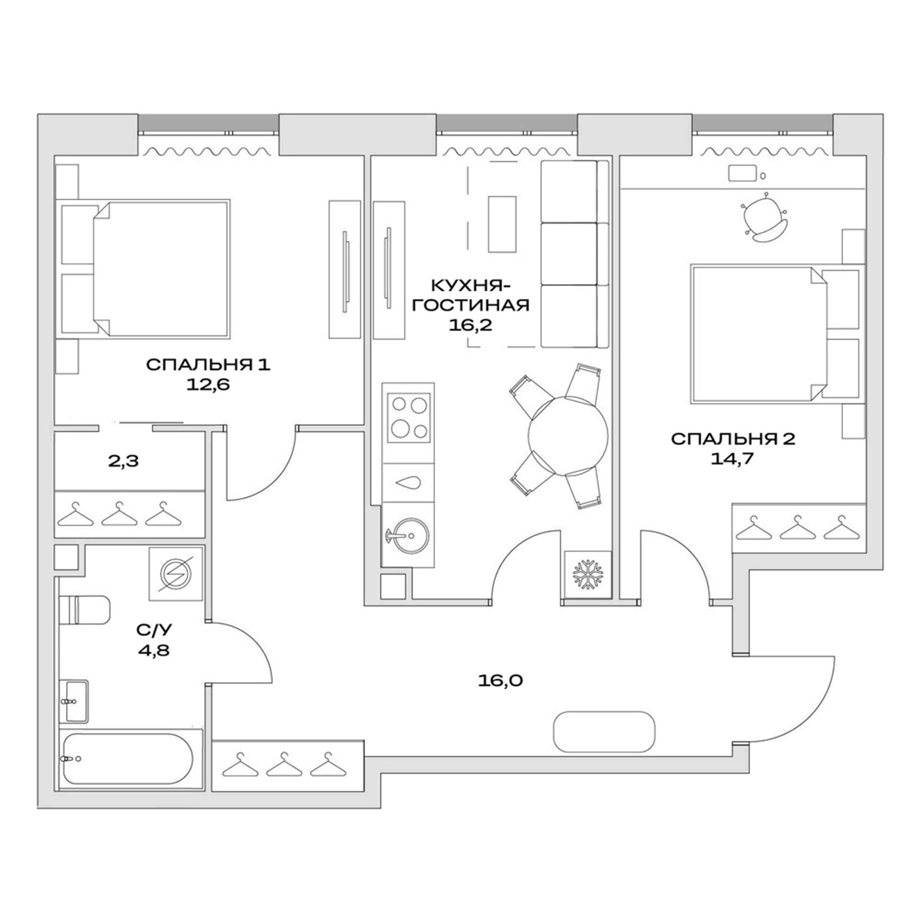 Планировка — Детали, 3-комн., 67 м²