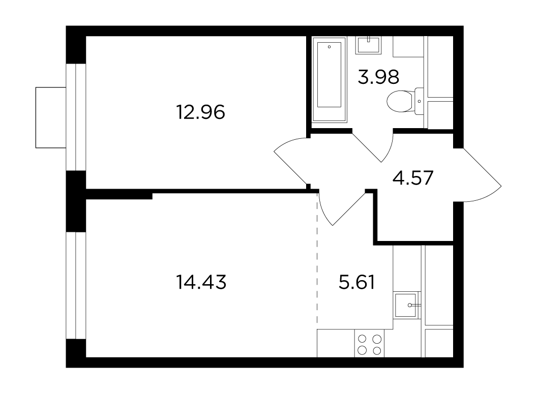 Планировка — Одинград, квартал Семейный, 2-комн., 42 м²