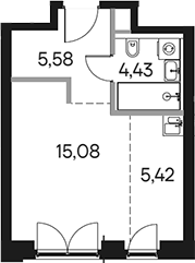 Планировка — Селигер Сити, Студия, 31 м²