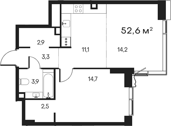 Планировка — Клубный город на реке Primavera, 2-комн., 53 м²