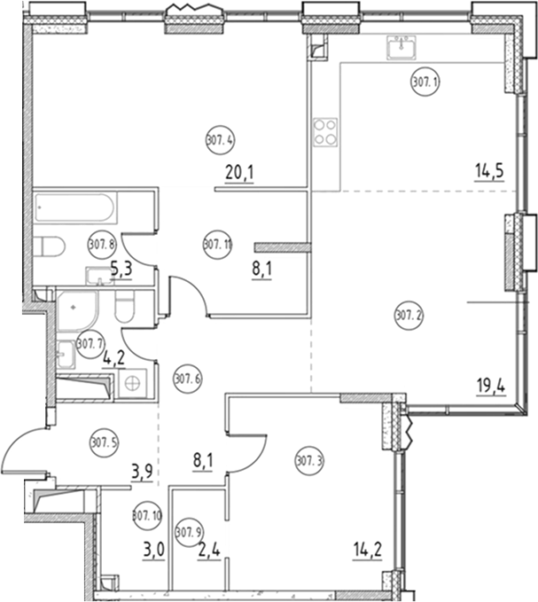 Планировка — Клубный город на реке Primavera, 3-комн., 103 м²