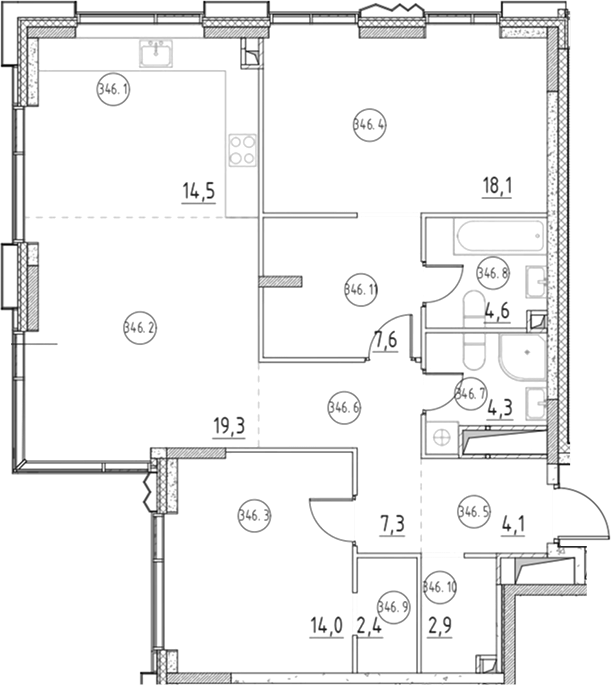 Планировка — Клубный город на реке Primavera, 3-комн., 99 м²