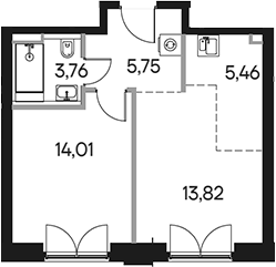 Планировка — Селигер Сити, 2-комн., 43 м²