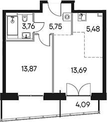 Планировка — Селигер Сити, 2-комн., 43 м²